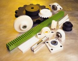 Eagle Performance Plastics picture of plastic components like gears and tracks made using UHMW