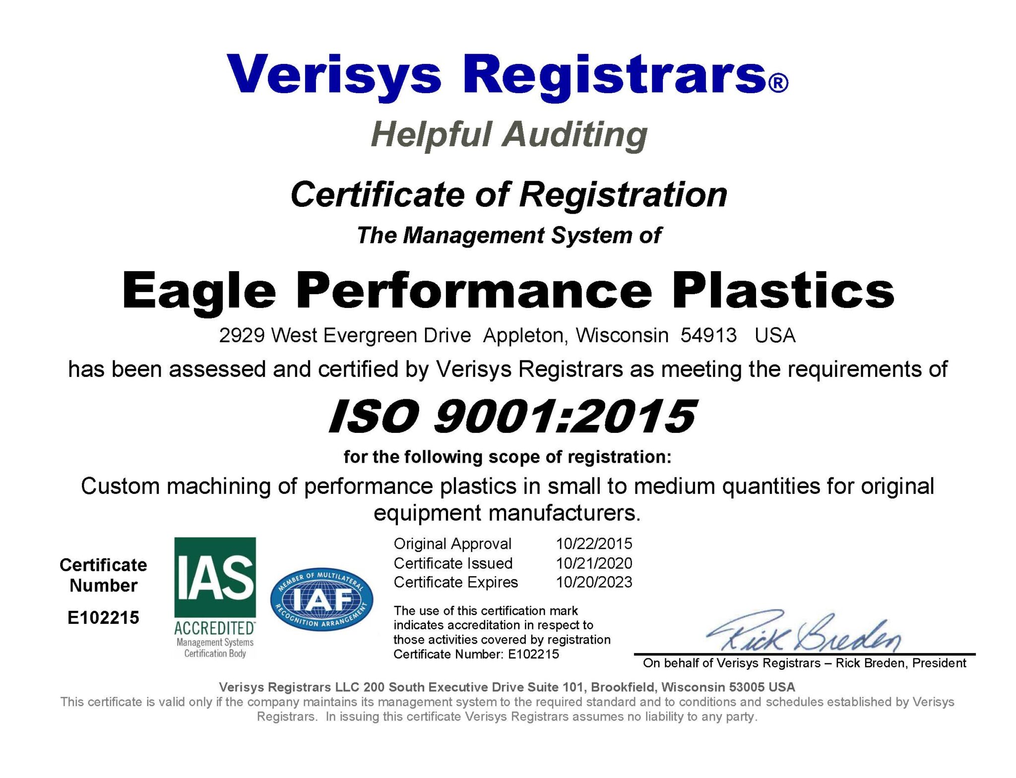 Quality Eagle Performance Plastics, Inc. Eagle Performance Plastics